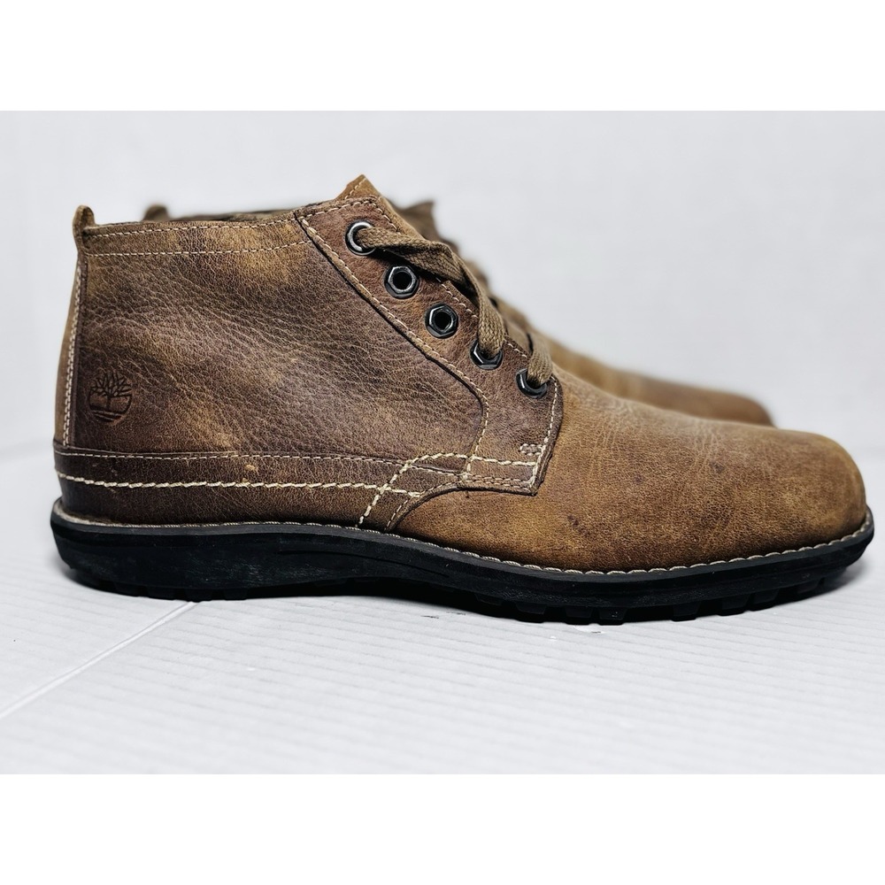 Timberland Mens 8.5M Brown Leather Chukka Boots Lace Up Ankle Lug Sole